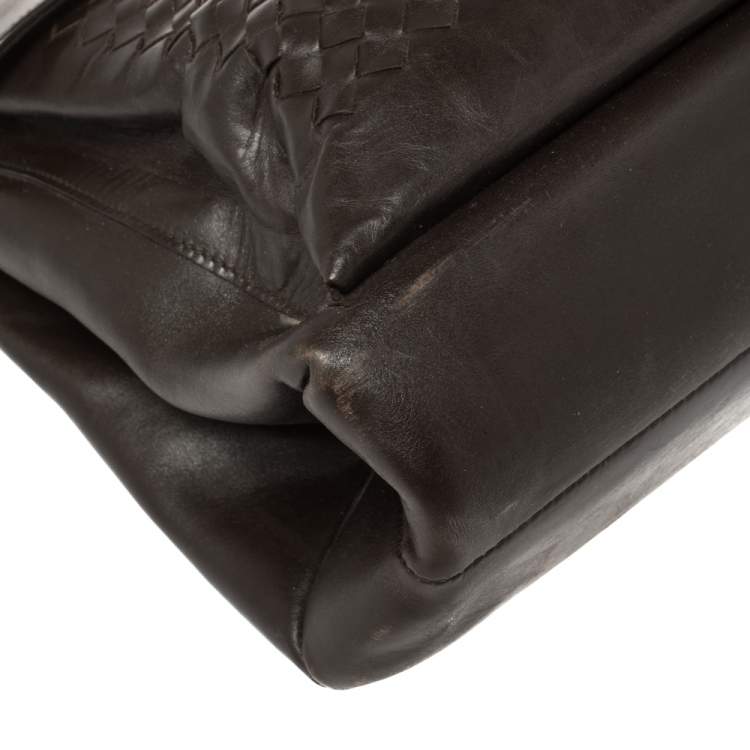 Pre Owned Bottega Veneta Dark Brown Intrecciato Leather Briefcase