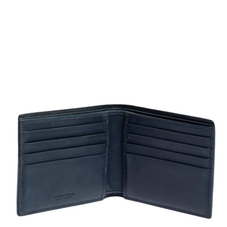 Pre Owned Bottega Veneta Blue Intrecciato Leather Bifold Wallet
