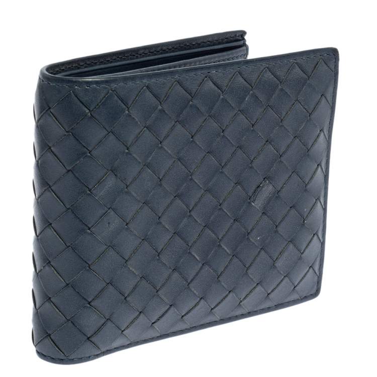 Pre Owned Bottega Veneta Blue Intrecciato Leather Bifold Wallet