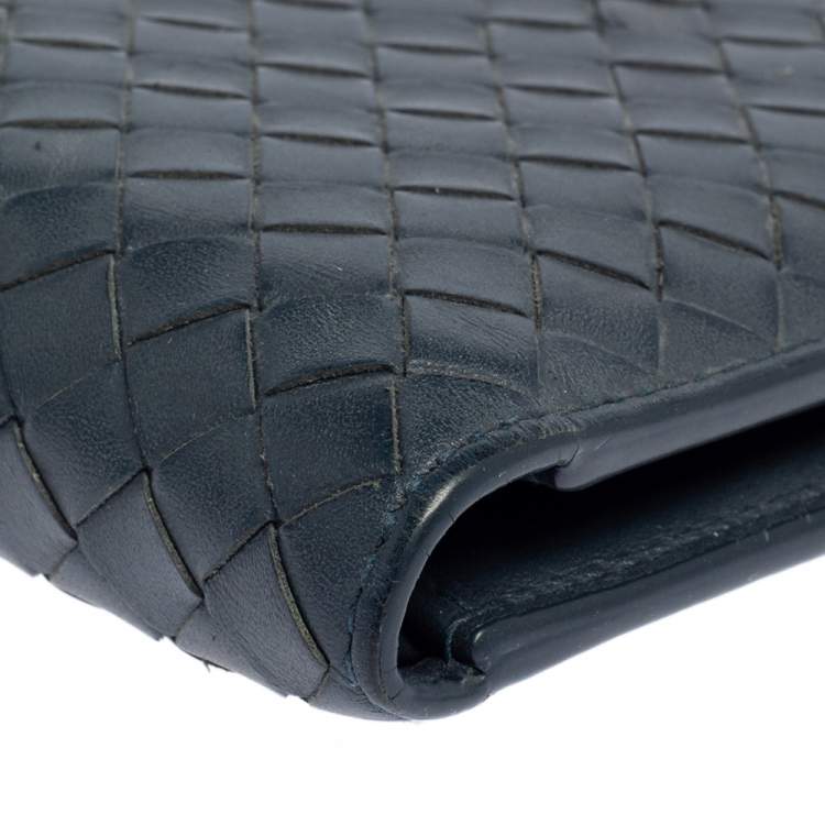 Pre Owned Bottega Veneta Blue Intrecciato Leather Bifold Wallet