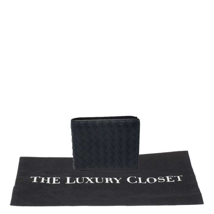 Pre Owned Bottega Veneta Navy Blue Intrecciato Leather Bifold Wallet