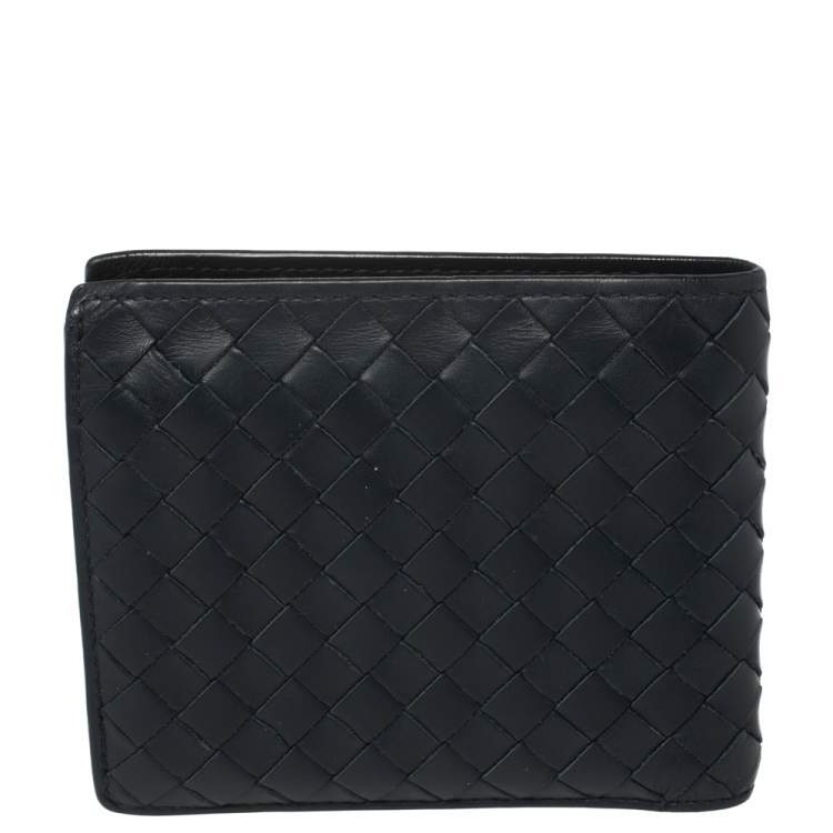 Pre Owned Bottega Veneta Navy Blue Intrecciato Leather Bifold Wallet