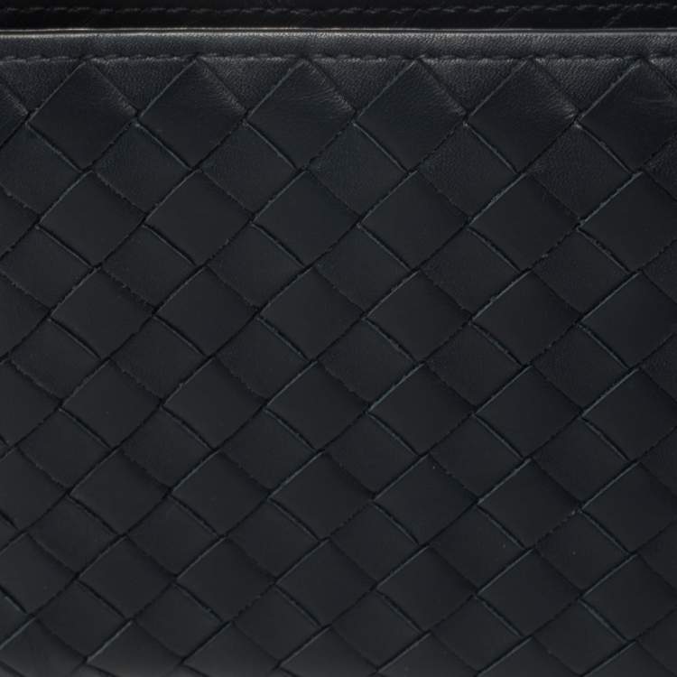 Pre Owned Bottega Veneta Navy Blue Intrecciato Leather Bifold Wallet
