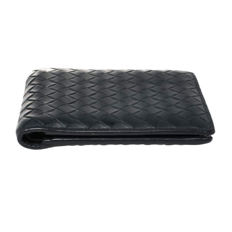Pre Owned Bottega Veneta Navy Blue Intrecciato Leather Bifold Wallet