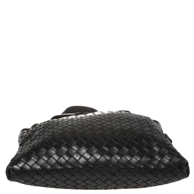 Pre Owned Bottega Veneta Black Intrecciato Leather Messenger Bag