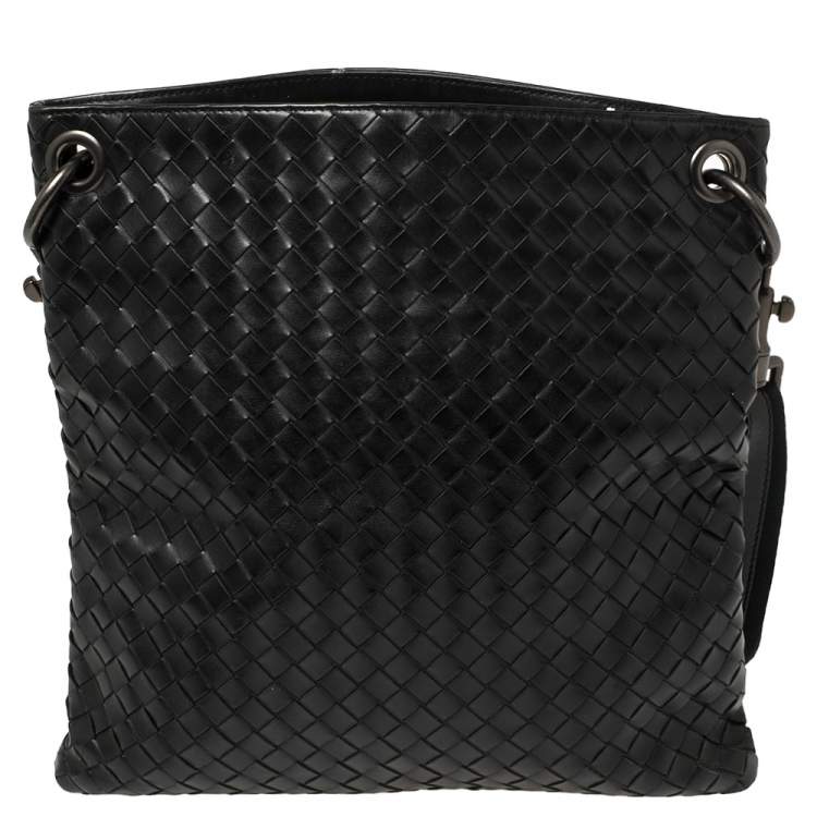 Pre Owned Bottega Veneta Black Intrecciato Leather Messenger Bag