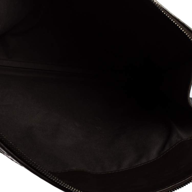 Pre Owned Bottega Veneta Dark Brown Intrecciato Leather Zip Document Case