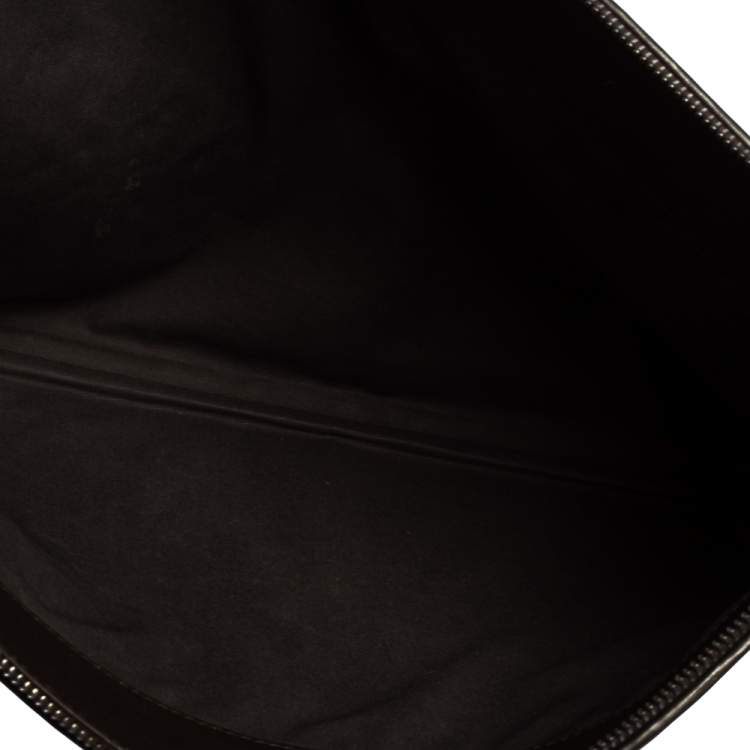 Pre Owned Bottega Veneta Dark Brown Intrecciato Leather Zip Document Case