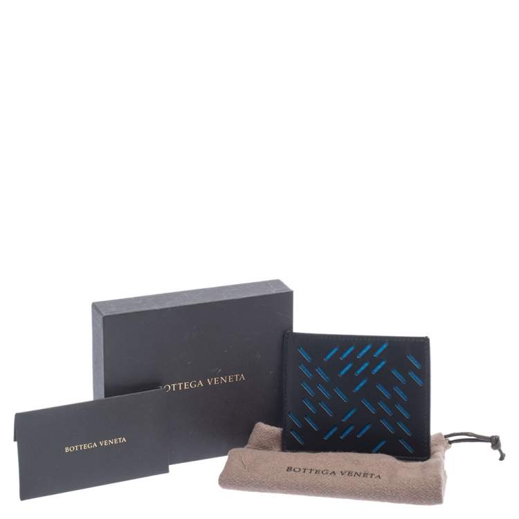 Pre Owned Bottega Veneta Black/Blue Laser Cut Leather Card Holder
