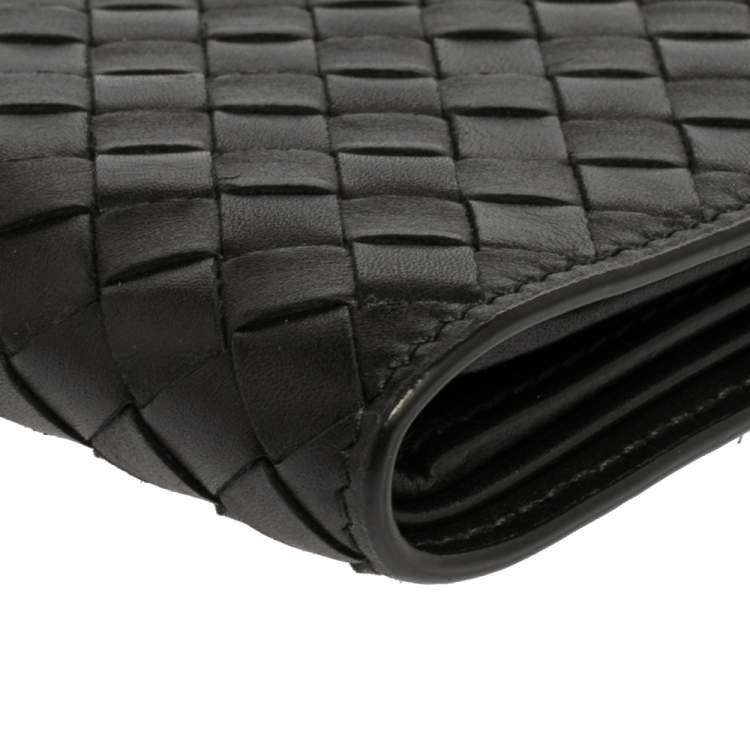 Pre Owned Bottega Veneta Black Intrecciato Leather Bifold Wallet