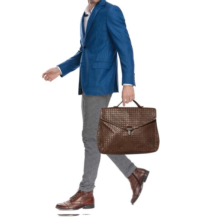 Pre Owned Bottega Veneta Brown Intrecciato Leather Briefcase