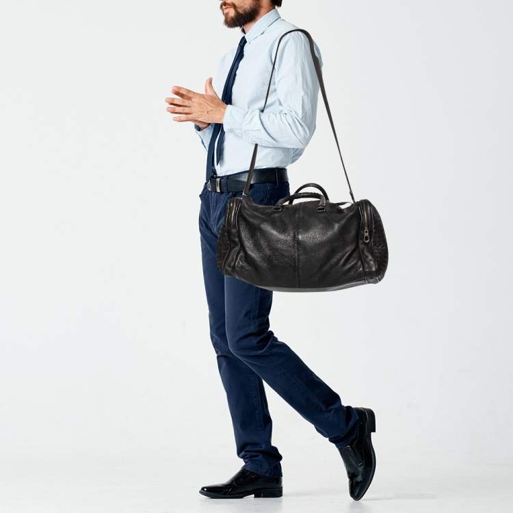 Pre Owned Bottega Veneta Black Intrecciato Leather Duffle Bag