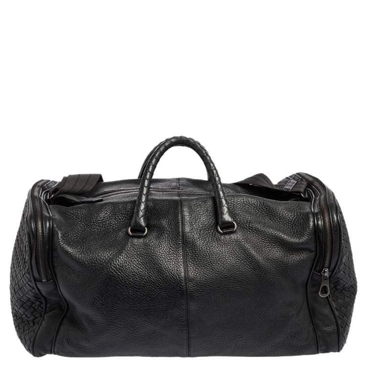 Pre Owned Bottega Veneta Black Intrecciato Leather Duffle Bag