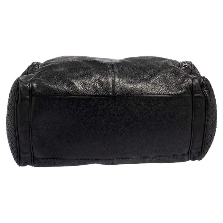 Pre Owned Bottega Veneta Black Intrecciato Leather Duffle Bag