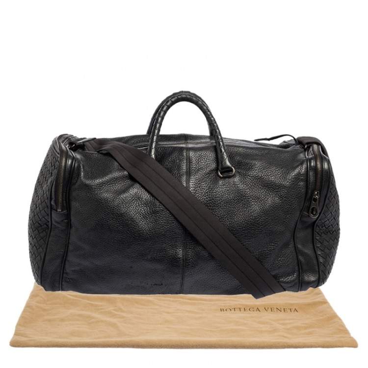 Pre Owned Bottega Veneta Black Intrecciato Leather Duffle Bag