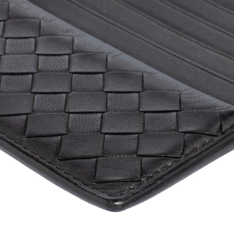 Pre Owned Bottega Veneta Black Intrecciato Leather Card Holder