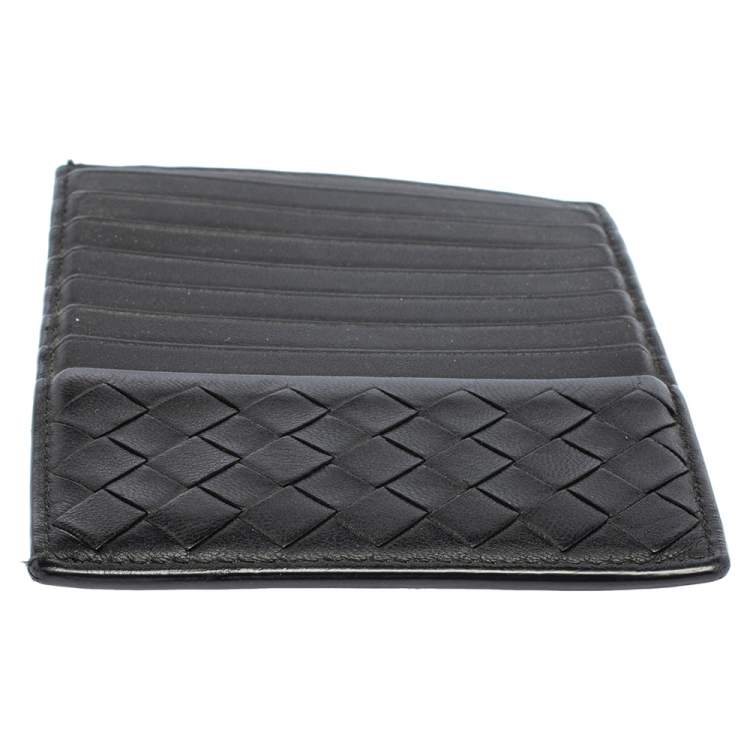 Pre Owned Bottega Veneta Black Intrecciato Leather Card Holder