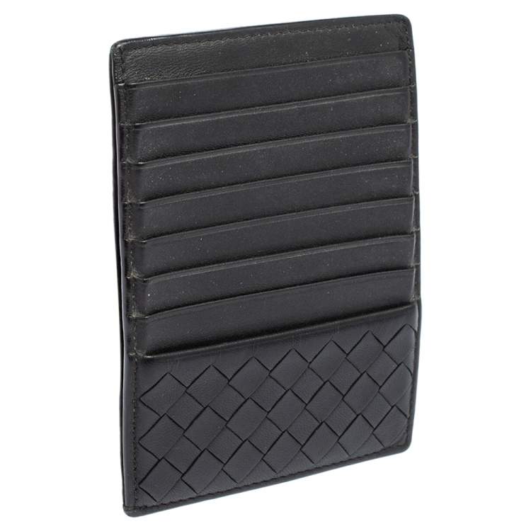 Pre Owned Bottega Veneta Black Intrecciato Leather Card Holder