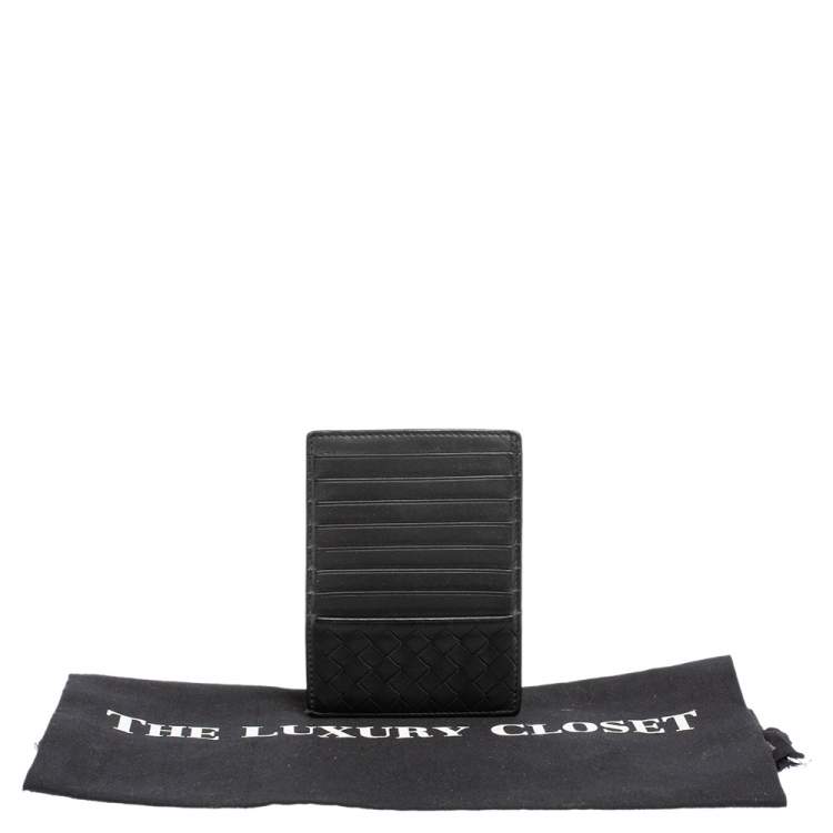 Pre Owned Bottega Veneta Black Intrecciato Leather Card Holder