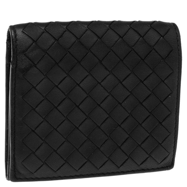 Pre Owned Bottega Veneta Black Intrecciato Leather Trifold Wallet