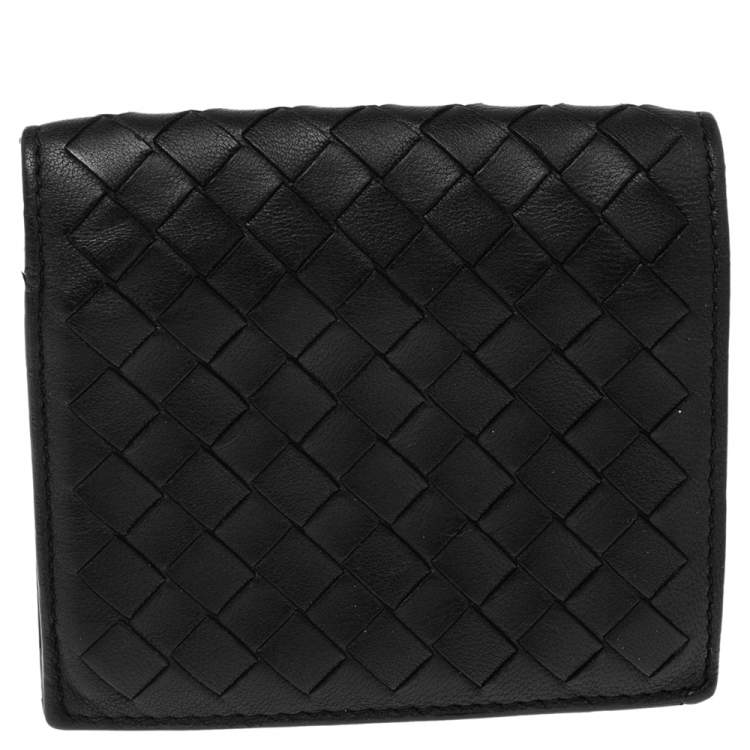 Pre Owned Bottega Veneta Black Intrecciato Leather Trifold Wallet