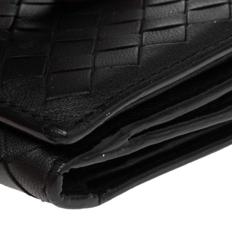 Pre Owned Bottega Veneta Black Intrecciato Leather Trifold Wallet