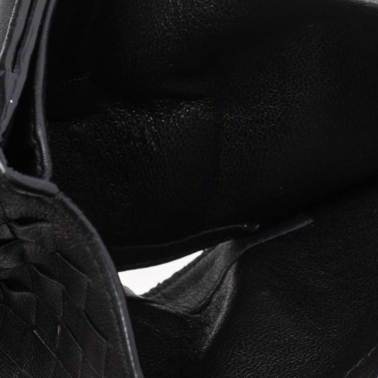Pre Owned Bottega Veneta Black Intrecciato Leather Trifold Wallet