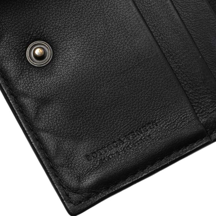 Pre Owned Bottega Veneta Black Intrecciato Leather Trifold Wallet