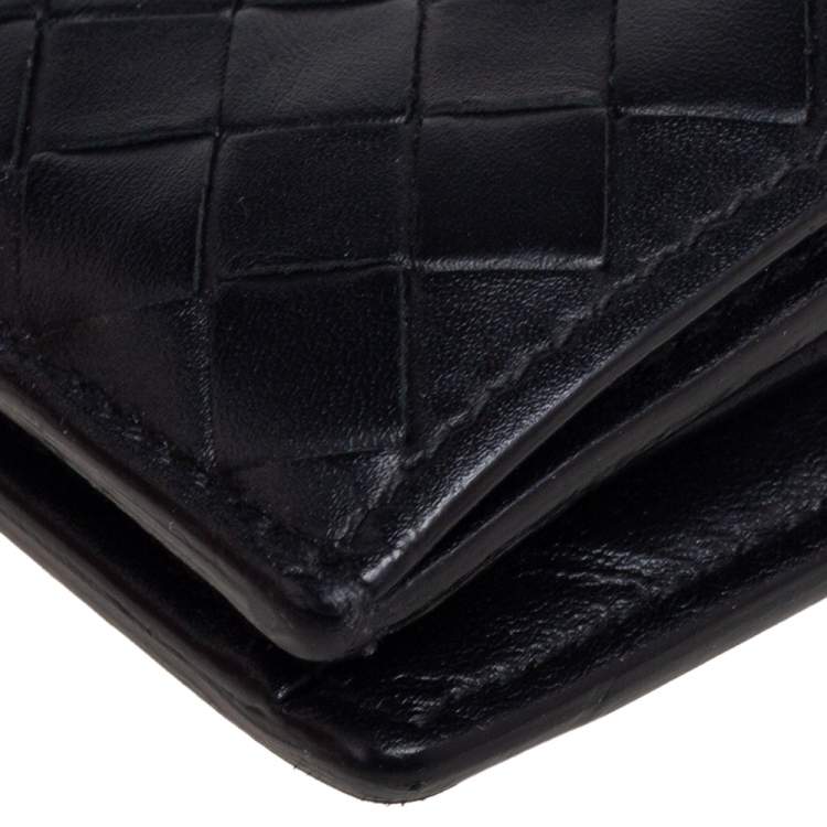 Pre Owned Bottega Veneta Black Intrecciato Leather Bifold Wallet