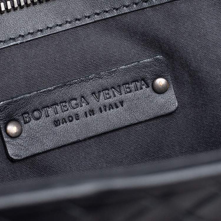 Pre Owned Bottega Veneta Black Intrecciato Leather Laptop Briefcase 