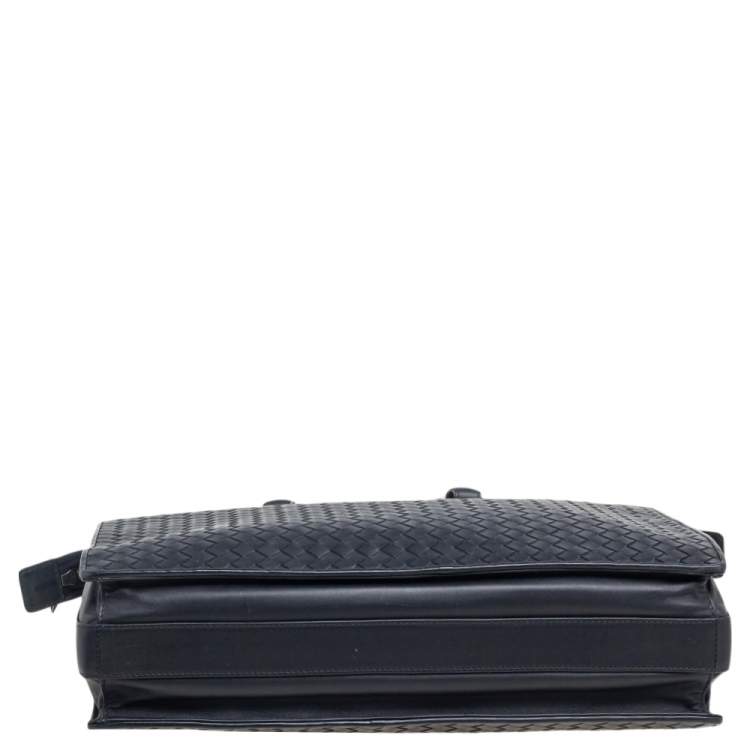 Pre Owned Bottega Veneta Black Intrecciato Leather Laptop Briefcase 