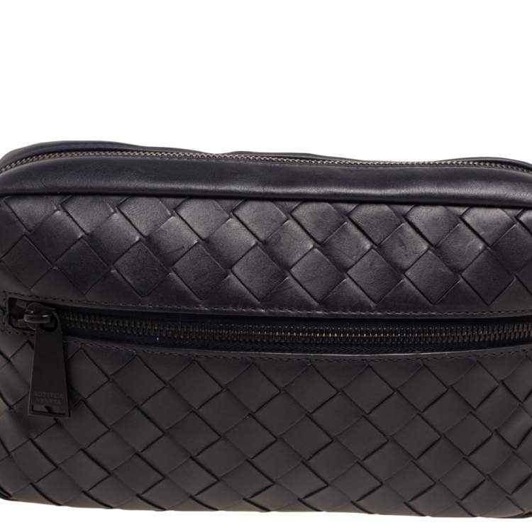 Pre Owned Bottega Veneta Black Intrecciato Leather Belt Bag 