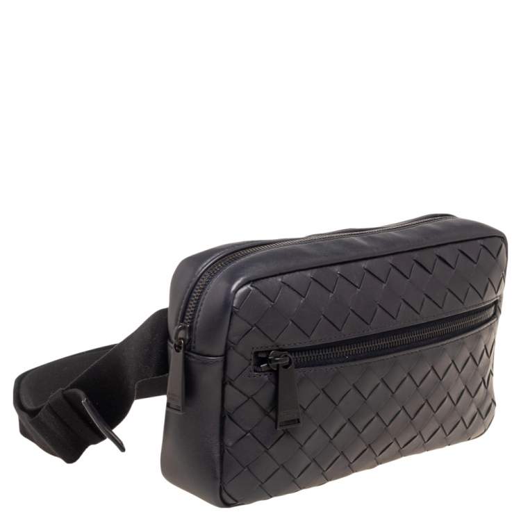 Pre Owned Bottega Veneta Black Intrecciato Leather Belt Bag 