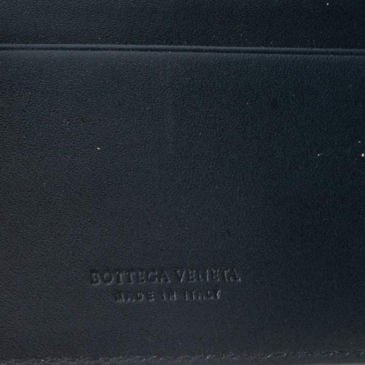 Pre Owned Bottega Veneta Navy Blue Intrecciato Leather Money Clip Bifold Wallet