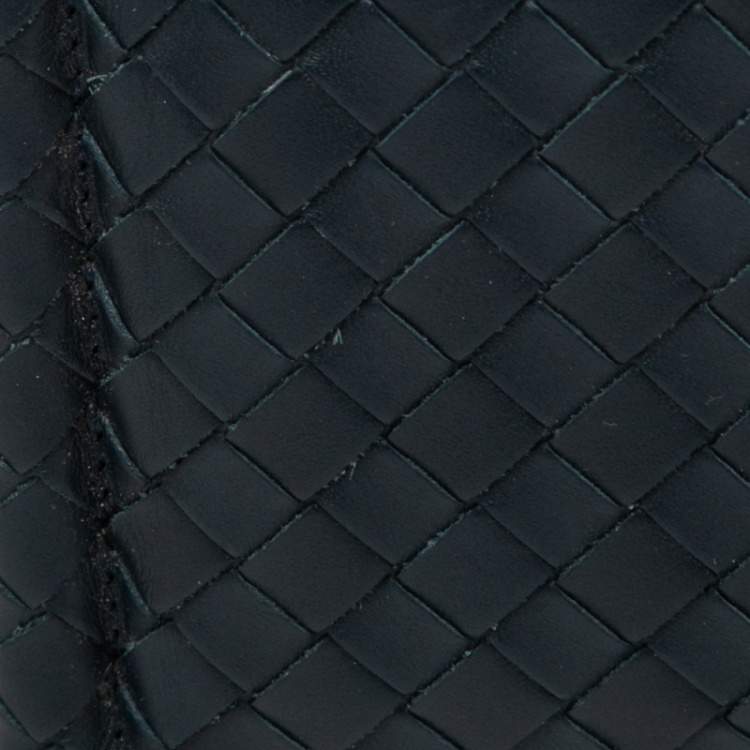 Pre Owned Bottega Veneta Navy Blue Intrecciato Leather Money Clip Bifold Wallet