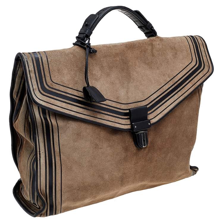 Pre Owned Bottega Veneta Brown/Black Suede and Leather Briefcase 