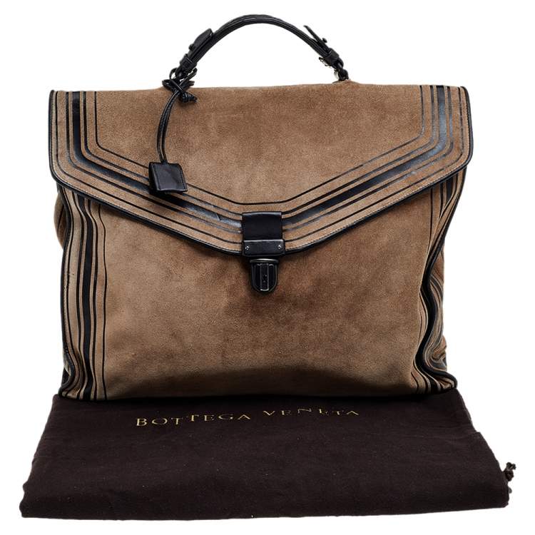 Pre Owned Bottega Veneta Brown/Black Suede and Leather Briefcase 