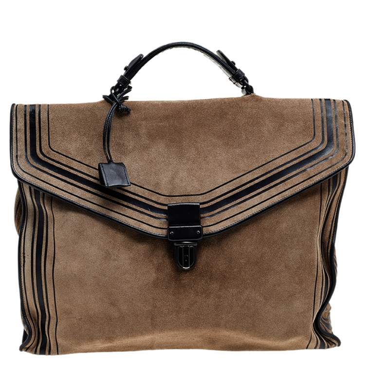 Pre Owned Bottega Veneta Brown/Black Suede and Leather Briefcase 