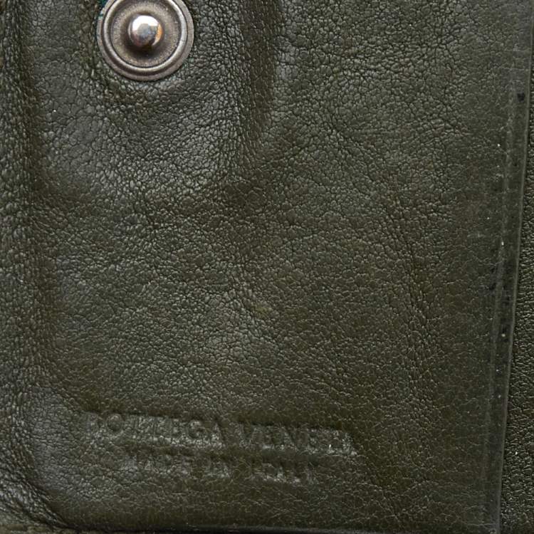 Pre Owned Bottega Veneta Olive Green  Intrecciato Leather Bi-Fold Wallet