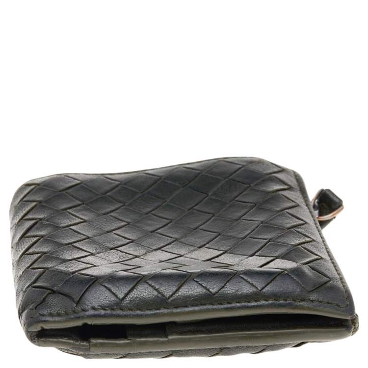 Pre Owned Bottega Veneta Olive Green  Intrecciato Leather Bi-Fold Wallet