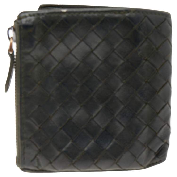 Pre Owned Bottega Veneta Olive Green  Intrecciato Leather Bi-Fold Wallet