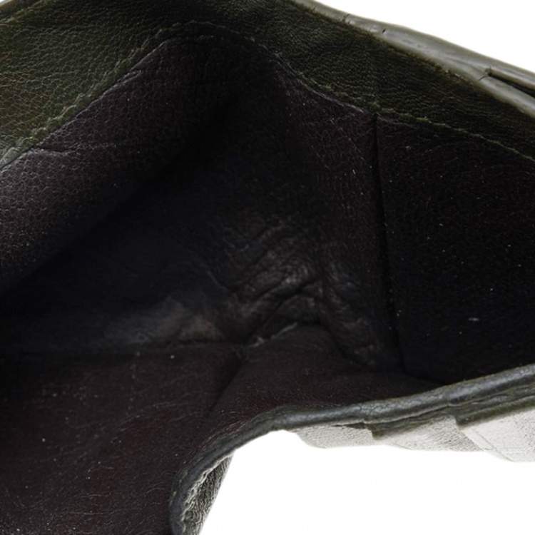 Pre Owned Bottega Veneta Olive Green  Intrecciato Leather Bi-Fold Wallet