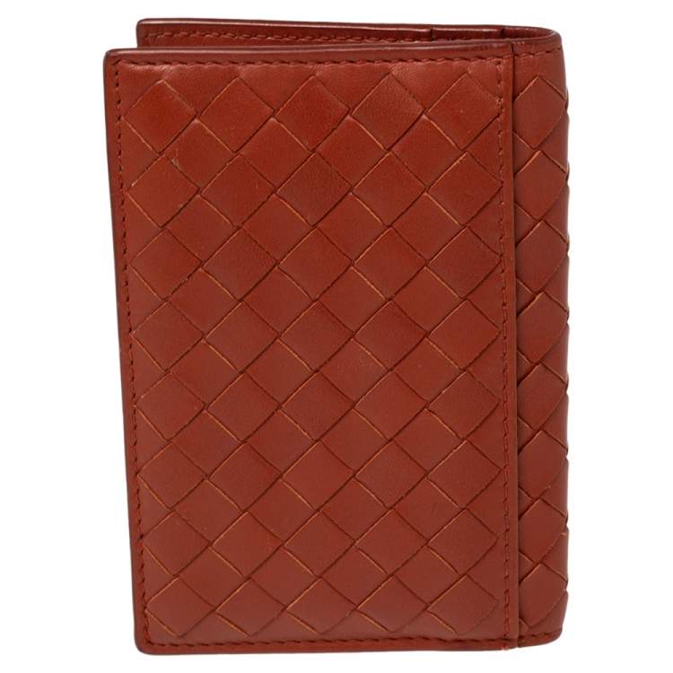 Pre Owned Bottega Veneta Brown Intrecciato Leather Card Holder