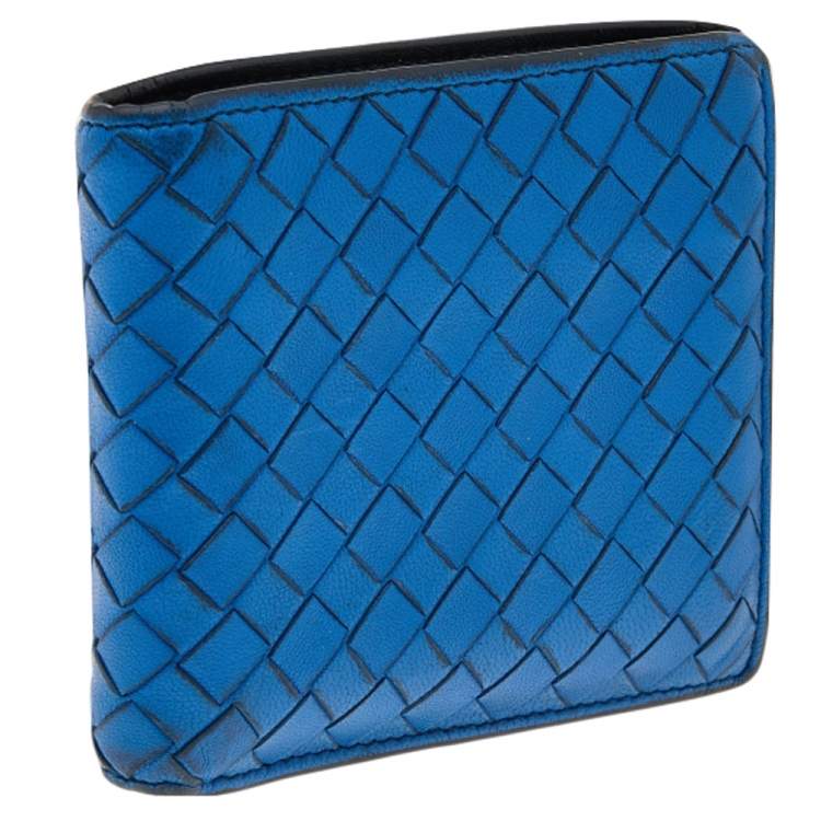 Pre Owned Bottega Veneta Blue Intrecciato Leather Bifold Wallet