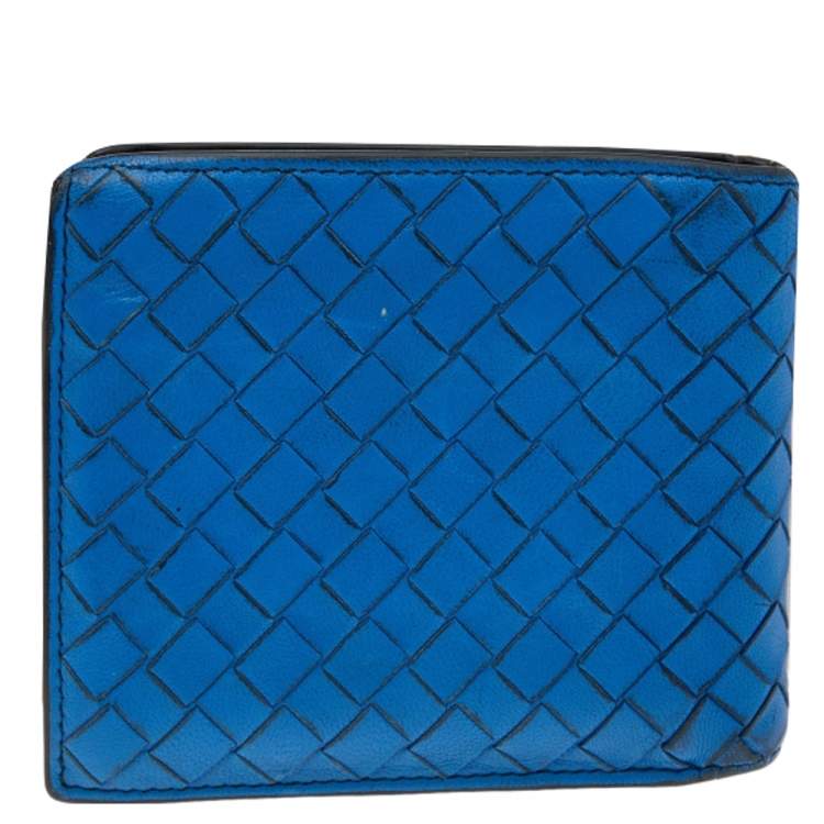 Pre Owned Bottega Veneta Blue Intrecciato Leather Bifold Wallet