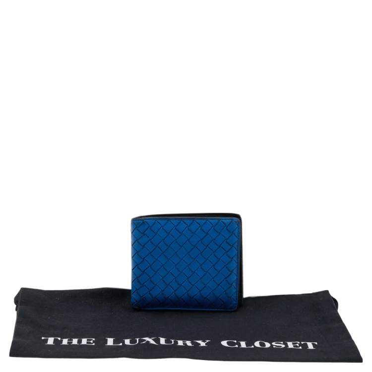 Pre Owned Bottega Veneta Blue Intrecciato Leather Bifold Wallet