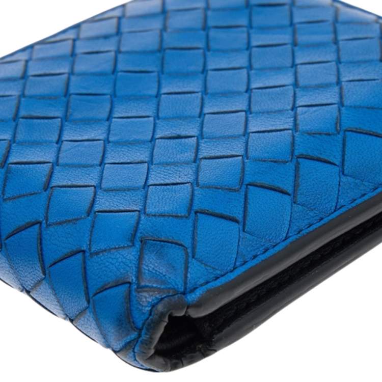 Pre Owned Bottega Veneta Blue Intrecciato Leather Bifold Wallet