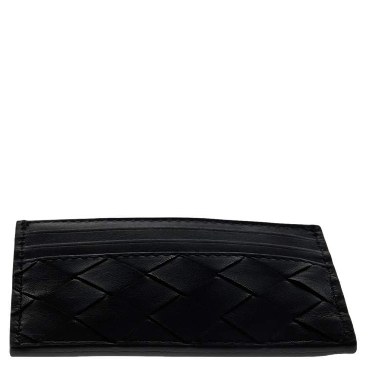 Pre Owned Bottega Veneta Black Intrecciato Leather Card Holder