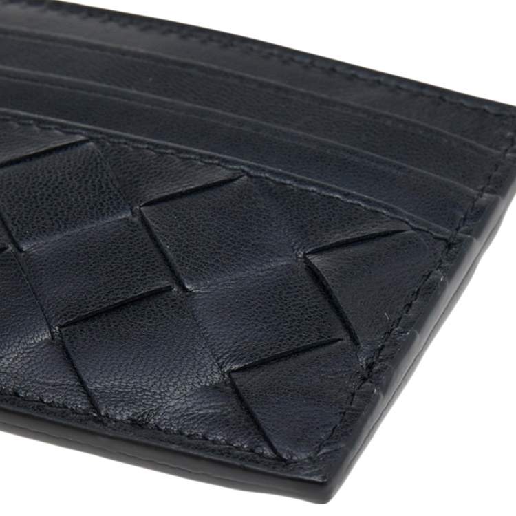 Pre Owned Bottega Veneta Black Intrecciato Leather Card Holder