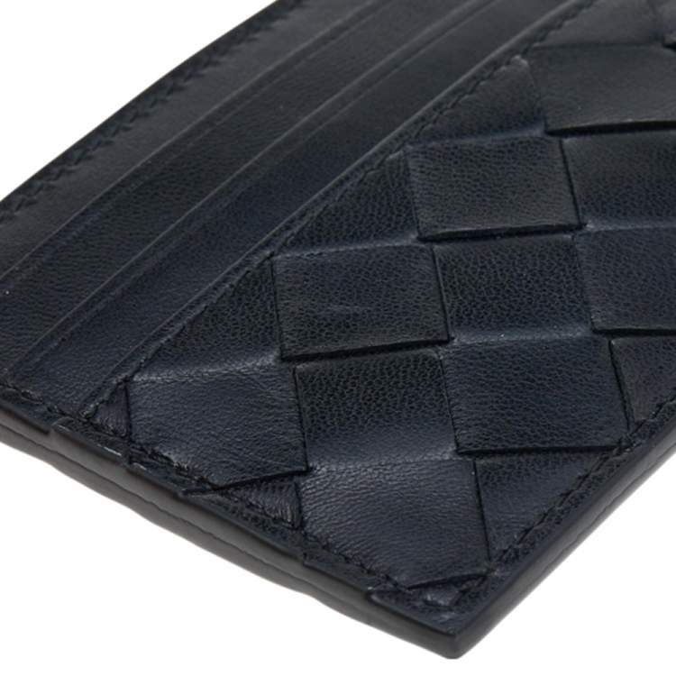 Pre Owned Bottega Veneta Black Intrecciato Leather Card Holder